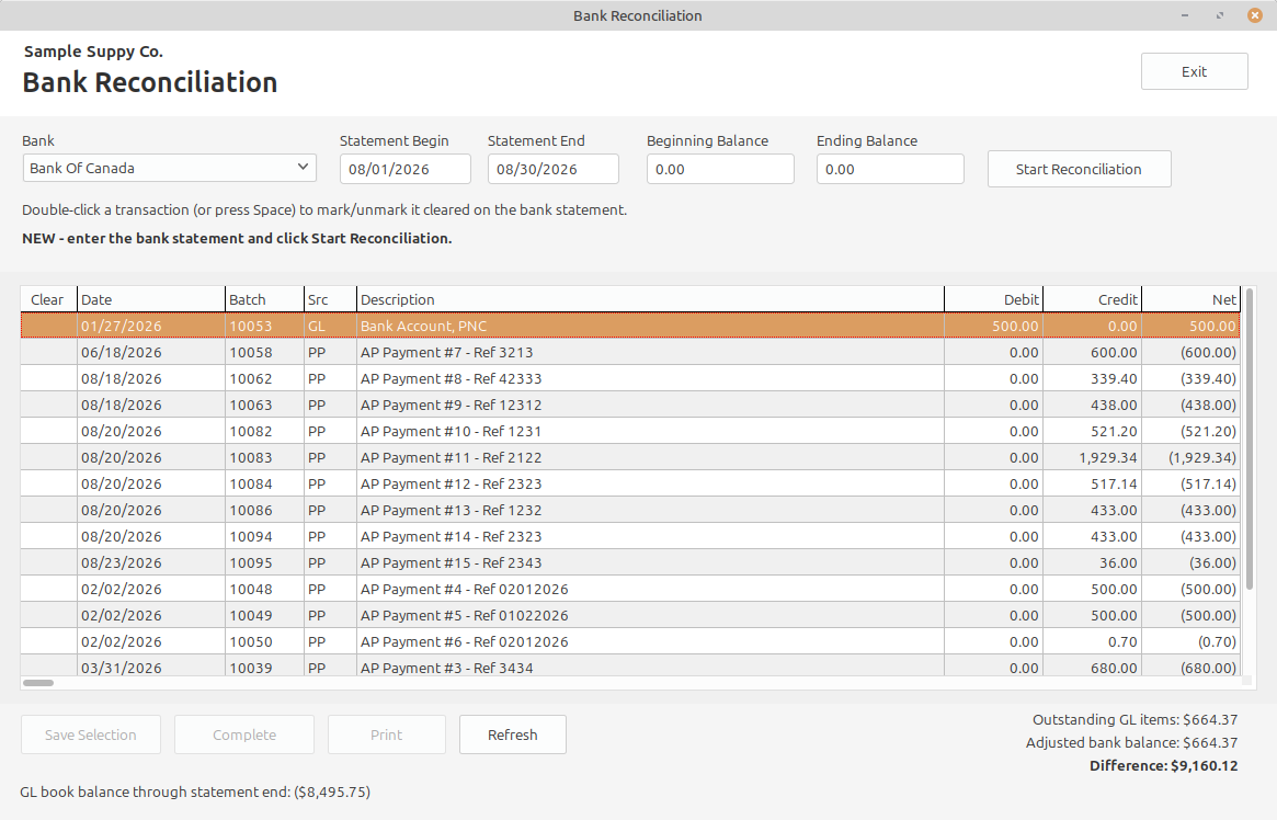 Compare recorded bank activity with the bank statement and explain the difference before completing reconciliation.